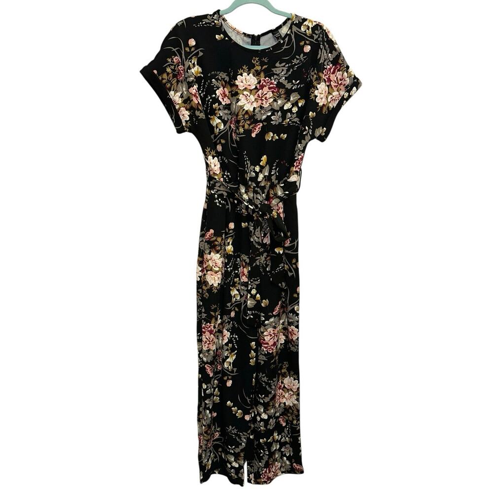Emery Rose Floral Wide Leg Jumpsuit NWT Large Black Boho Floral